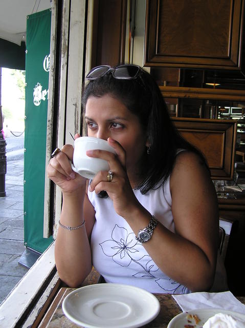 Nita enjoying the Cafe Au Lait