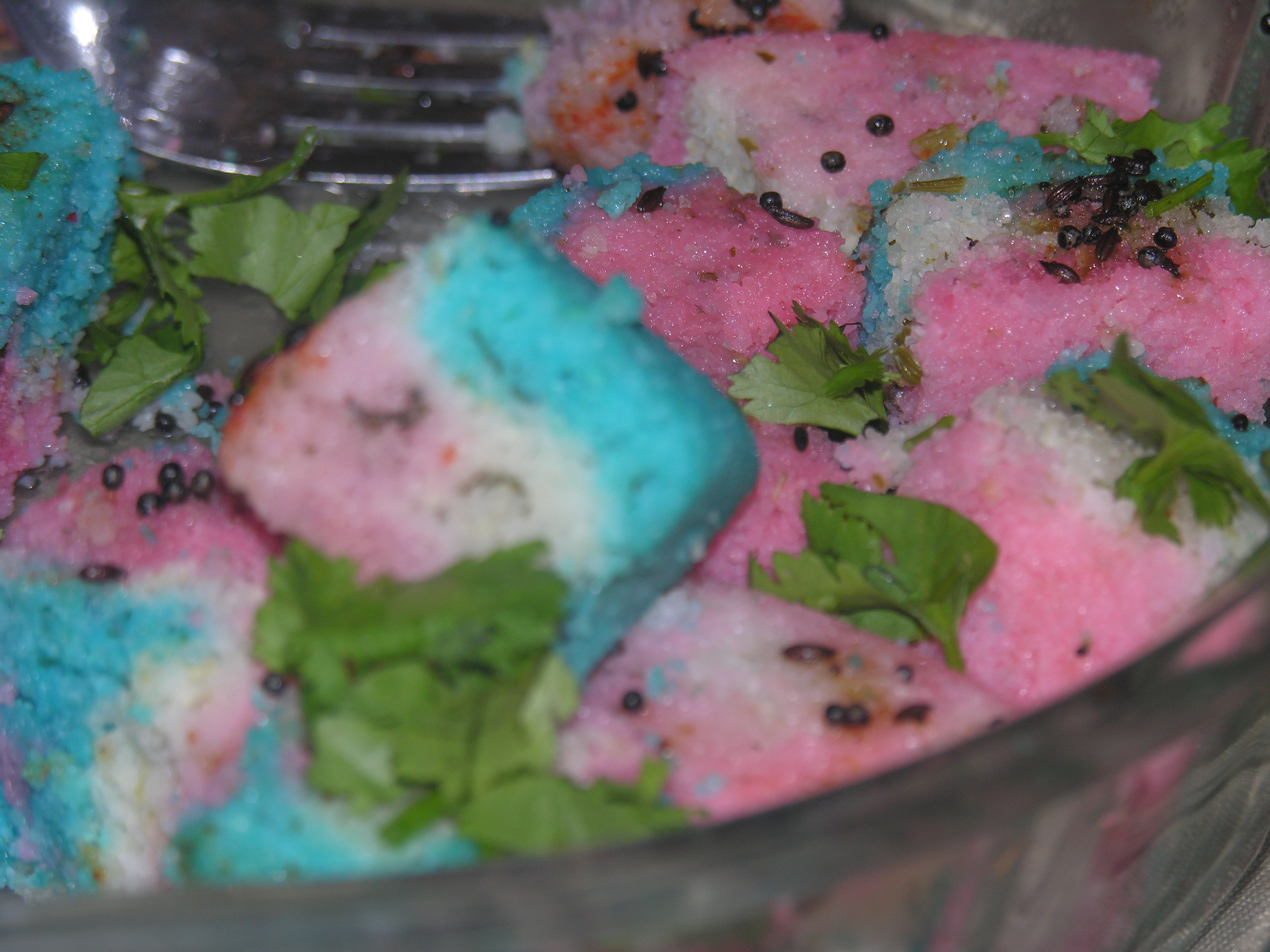 The "tri color" dhokla - courtesy of Rajoo Foi!
