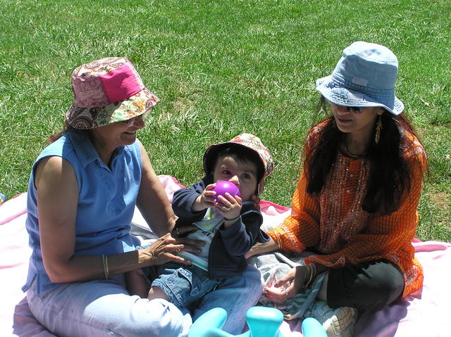 Little Shailu with Mom and Kaki - matching hats!
