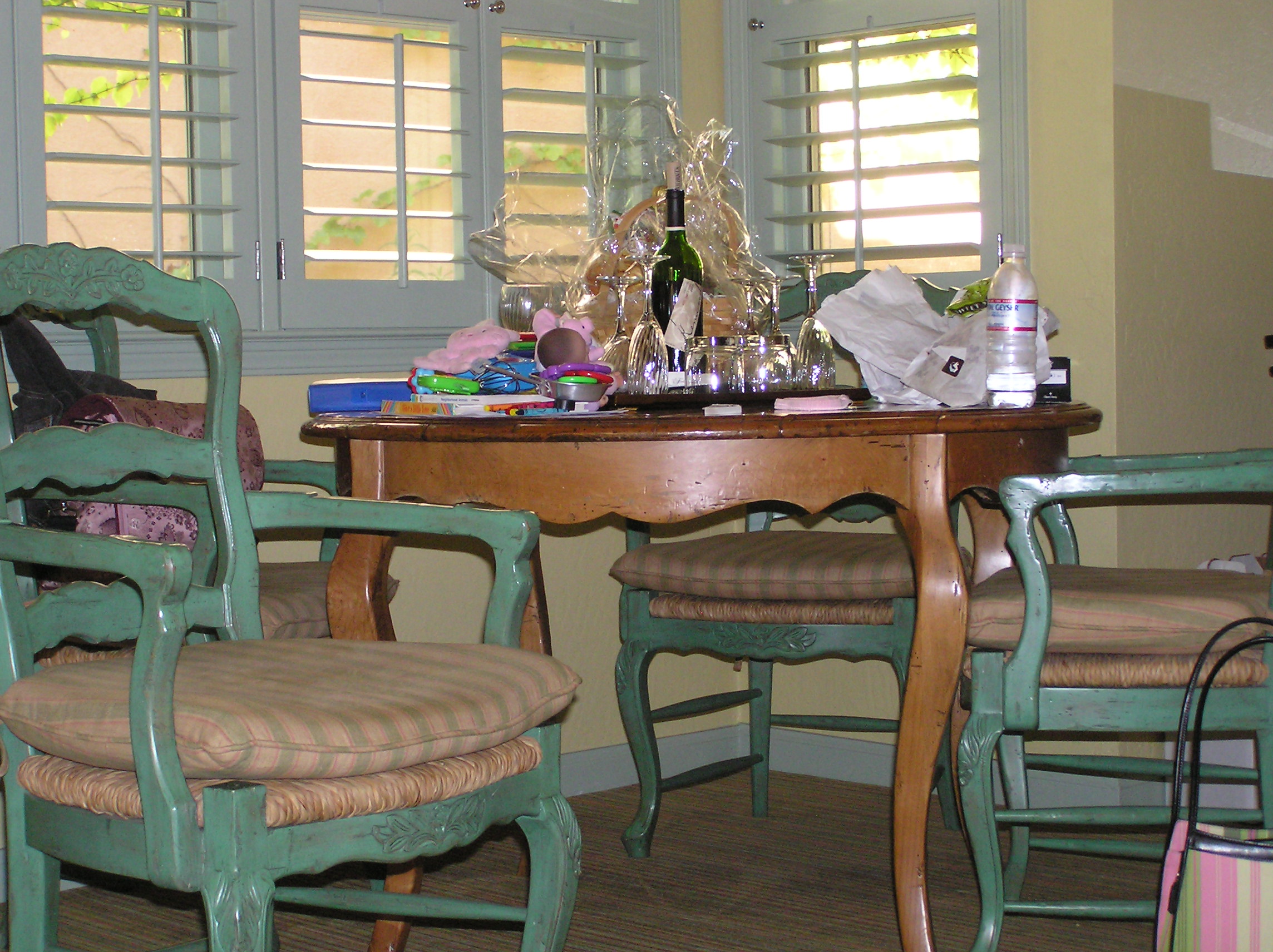 Our messy dining area - full of welcome treats